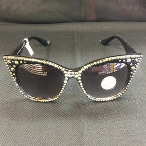 Black Pewter Crystal Cat Eye Sunglasses Glasses